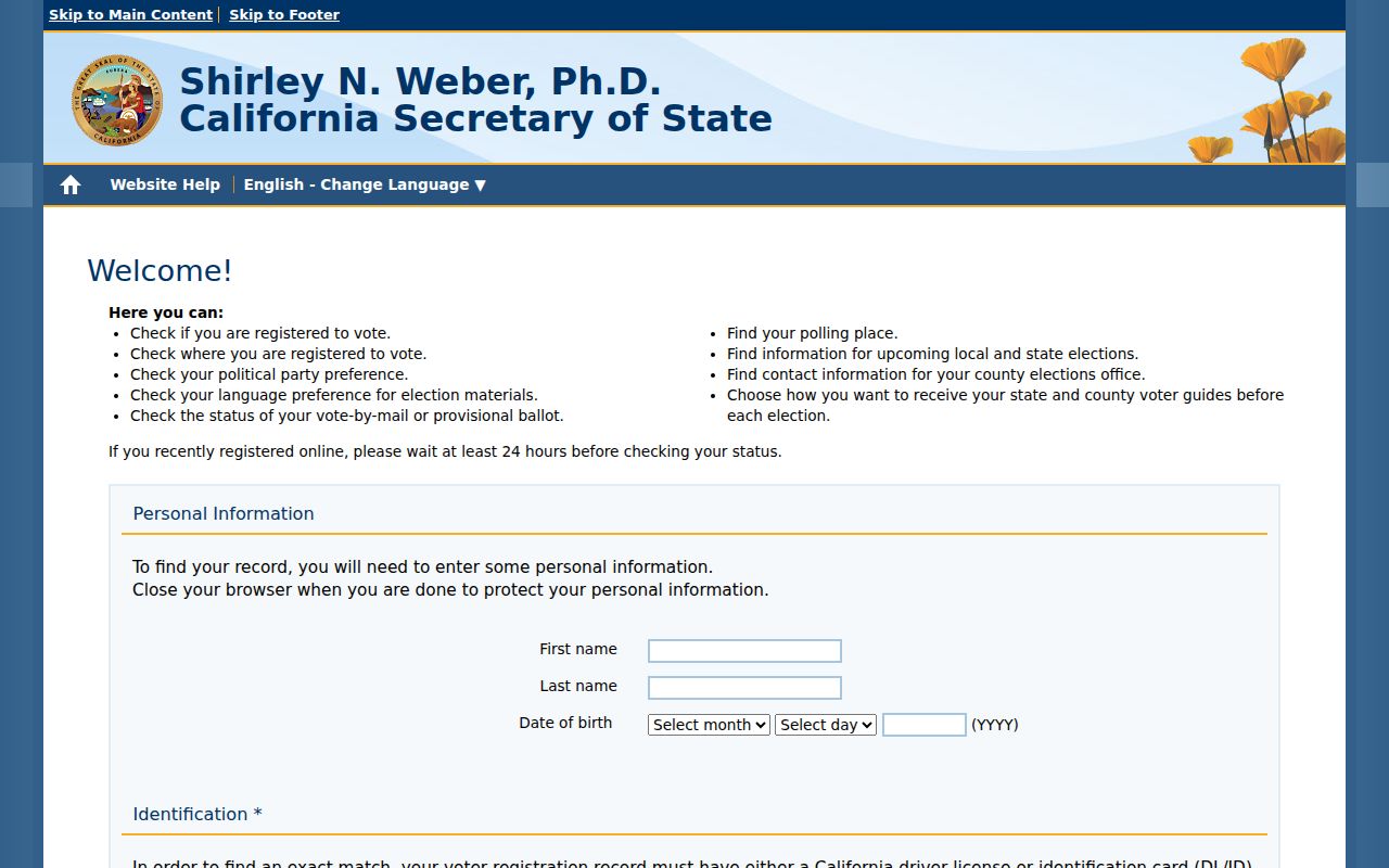 Upland residents directory California My Voter Status authentication