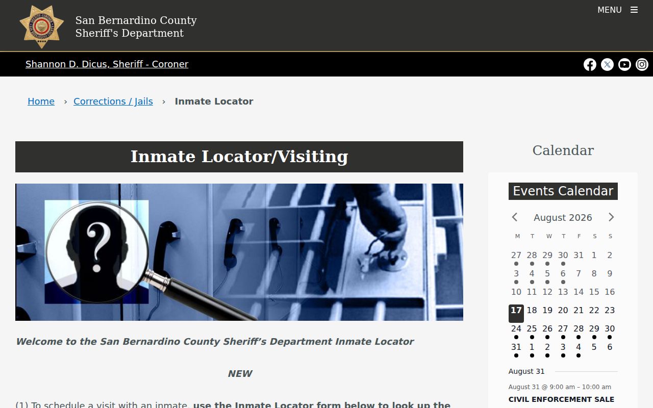 Upland residents directory San Bernardino County inmate locator
