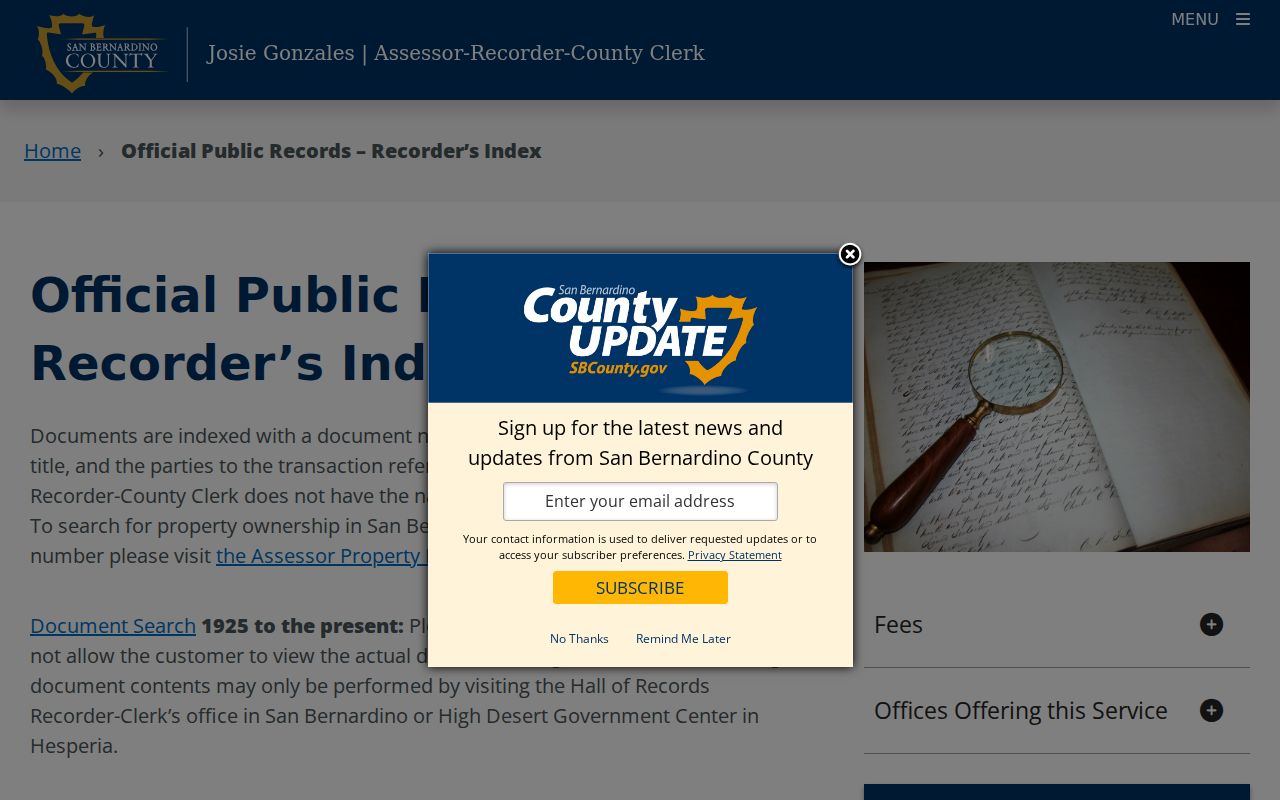 Upland residents directory San Bernardino County recorder index