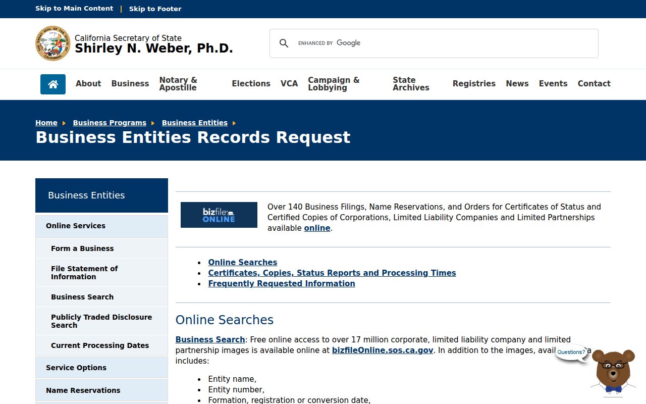Upland previous residents California business record request
