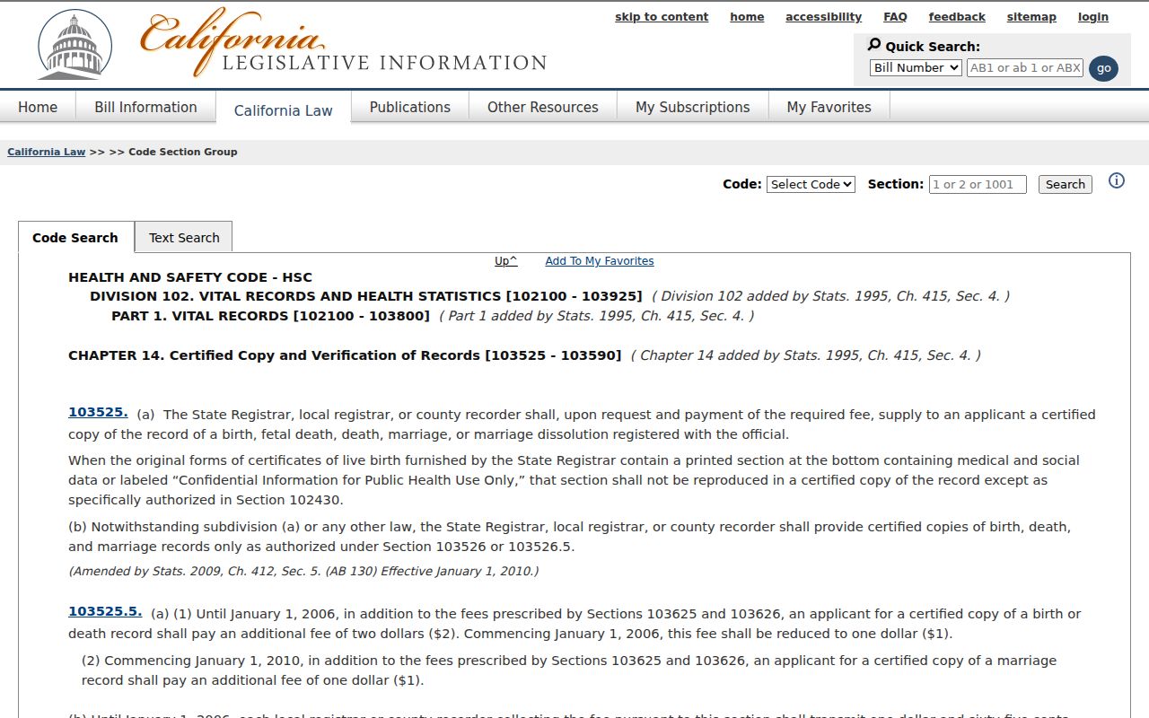 Upland previous residents California vital records statute