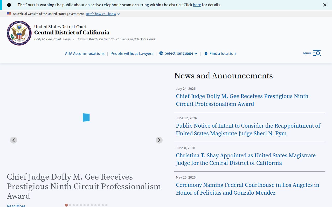 Central District of California federal court research for an Upland resident lookup
