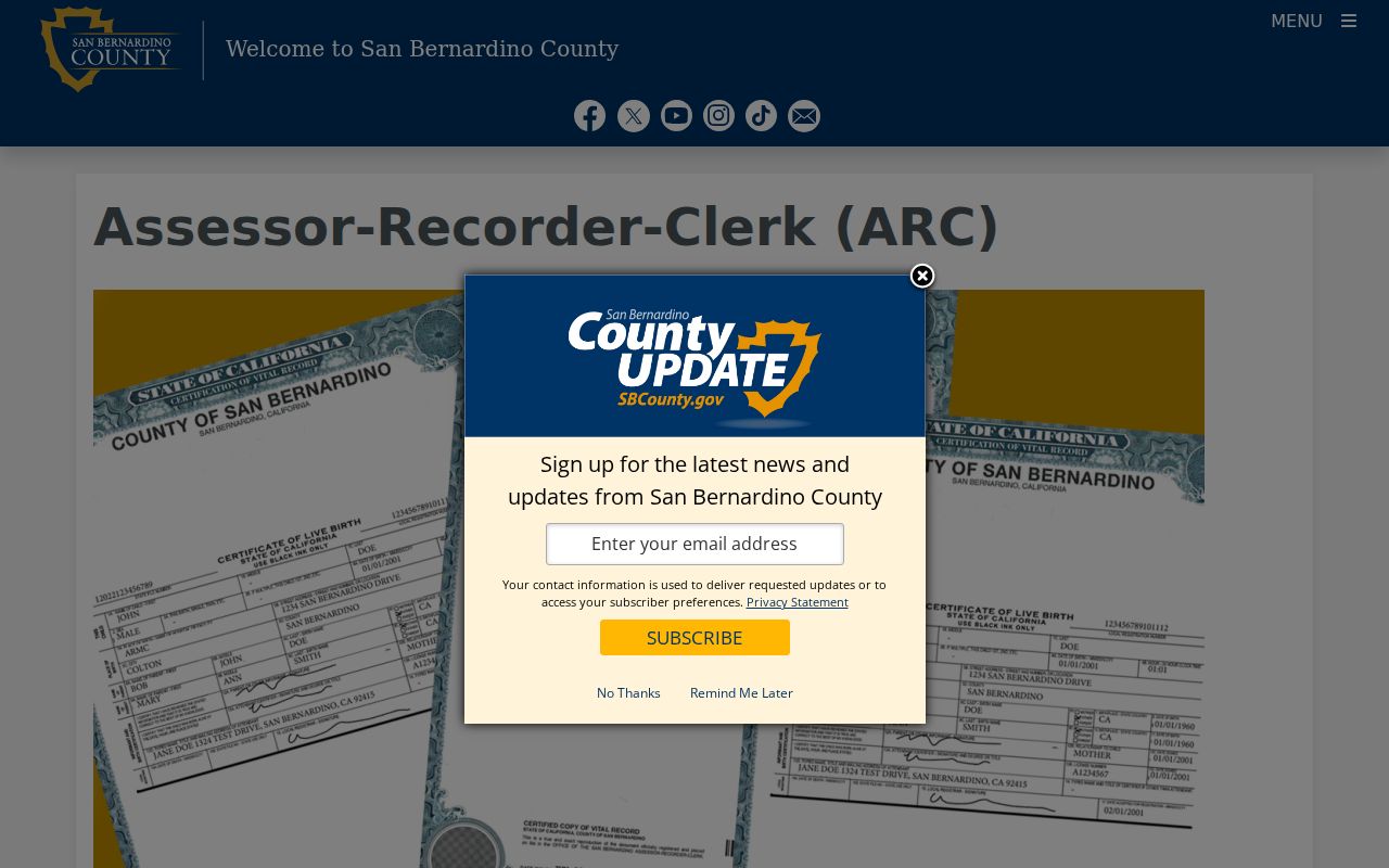 Upland street directory county assessor recorder clerk overview
